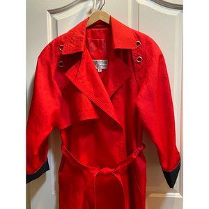 J.Gallery Red Belted, lined Raincoat. Size: M